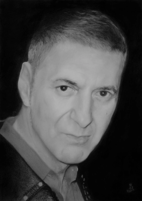 dessin, portrait d'Etienne Daho, d'après photo, dessin, fusain et Graphite 